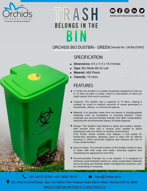 Orchids Bio Waste Dust Bin 15 Litres (Green)