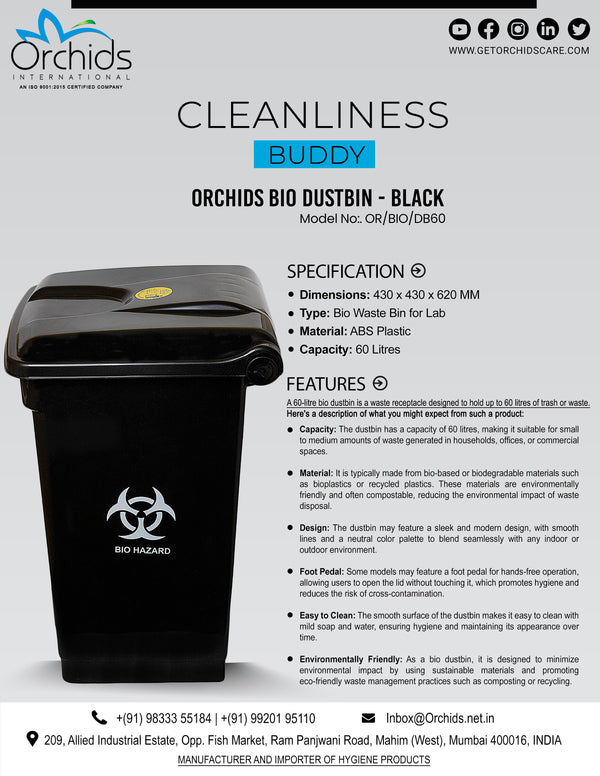 Orchids Bio Waste Dust Bin 60 Litres (Black)