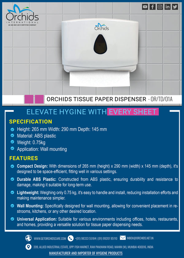 Orchids Tissue Paper Dispenser Compact Design ABS, Lightweight, Wall-Mounted  OR/TD/01A