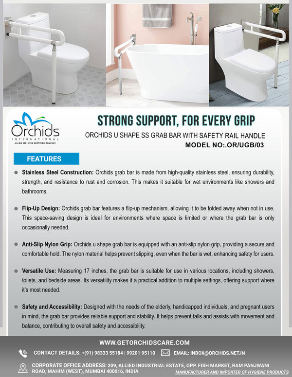 Orchids U Shape SS Grab Bar with Safety Rail Handle